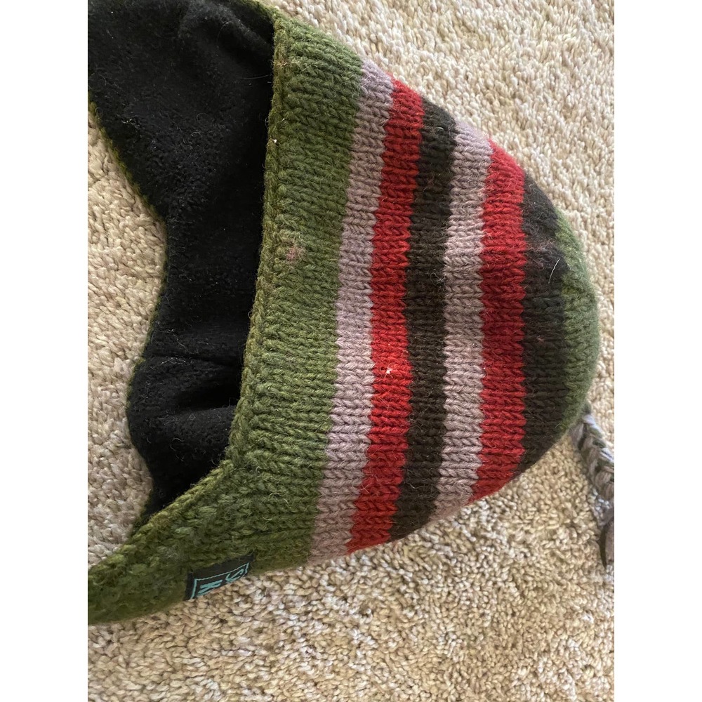 Sherpa Hat (size: xs) handmade green and red strip